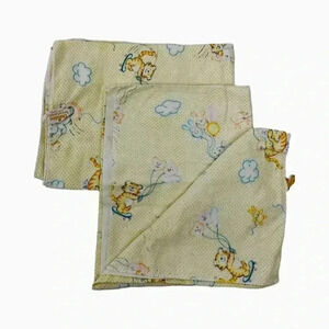 Dundee Cotton Nursery Baby Receiving Blanket Set Nursery Cat Bunny Rabbit Balloo